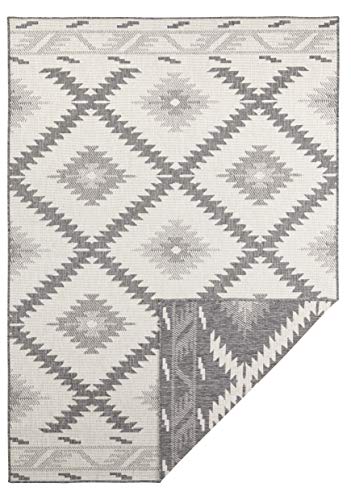 NORTHRUGS In- und Outdoor Teppich Malibu 120x170cm - Wendeteppich Wetterfest Modern Geometrisches Muster Läufer für Balkon Terrasse Garten Wintergarten Wohnzimmerteppich Wasserfest in Grau Creme von NORTHRUGS