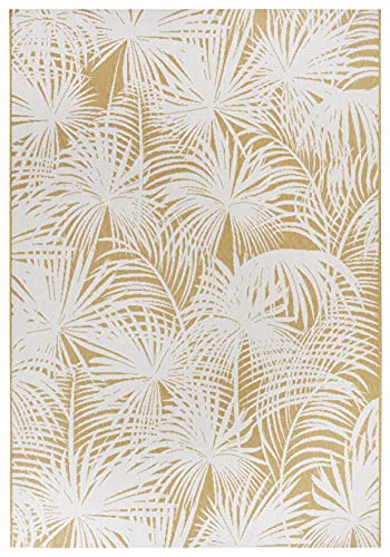 NORTHRUGS In- und Outdoor Teppich 120x170cm - Wetterfest Boho Modern Palmen Blätter Florales Muster Läufer Terrassenteppich Balkonteppich Küchenläufer Badteppich Wohnzimmerteppich Wasserfest in Gold von NORTHRUGS