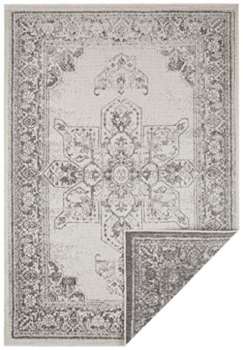 NORTHRUGS In- und Outdoor Teppich Borbon 120x170cm - Wendeteppich Wetterfest Orientalisches Vintage Design Läufer für Balkon Terrasse Garten Wintergarten Wohnzimmerteppich Wasserfest in Grau Creme von NORTHRUGS