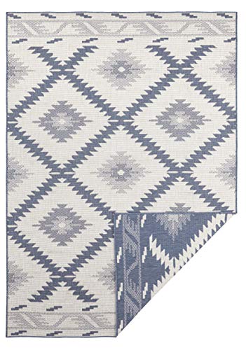 NORTHRUGS In- und Outdoor Teppich Malibu 80x350cm - Wendeteppich Wetterfest Modern Geometrisches Muster Läufer für Balkon Terrasse Garten Wintergarten Wohnzimmerteppich Wasserfest in Blau Creme von NORTHRUGS