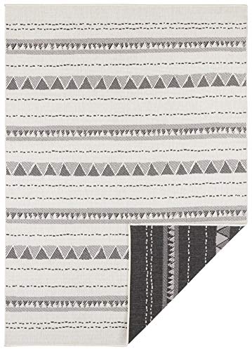 NORTHRUGS In- und Outdoor Teppich Bahamas 80x250cm - Wendeteppich Wetterfest Boho Design Ethno Muster Läufer für Balkon Terrasse Garten Wintergarten Wohnzimmerteppich Wasserfest in Schwarz Creme von NORTHRUGS