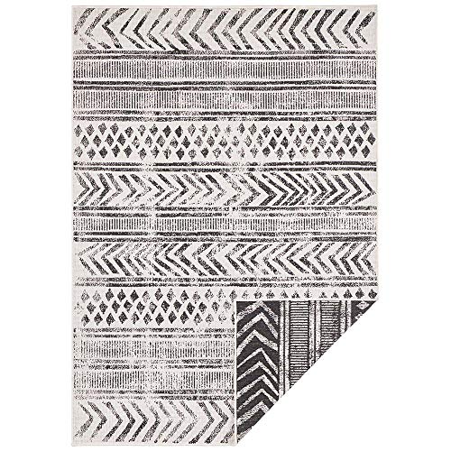 NORTHRUGS In- und Outdoor Teppich Biri 120x170cm - Wendeteppich Wetterfest Boho Style Vintage Design Läufer für Balkon Terrasse Garten Wintergarten Wohnzimmerteppich Wasserfest in Schwarz Creme von NORTHRUGS