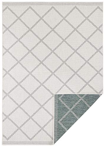 NORTHRUGS In- und Outdoor Teppich Corsica 80x350cm - Wendeteppich Wetterfest Modern Geometrisches Muster Läufer für Balkon Terrasse Garten Wintergarten Wohnzimmerteppich Wasserfest in Grün Creme von NORTHRUGS