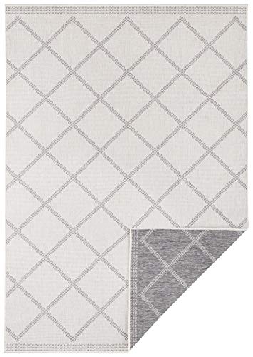 NORTHRUGS In- und Outdoor Teppich Corsica 80x350cm - Wendeteppich Wetterfest Modern Geometrisches Muster Läufer für Balkon Terrasse Garten Wintergarten Wohnzimmerteppich Wasserfest in Grau Creme von NORTHRUGS