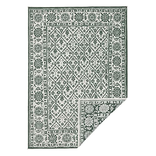 NORTHRUGS In- und Outdoor Teppich Curacao 120x170cm - Wendeteppich Wetterfest Modernes Grafisches Muster für Balkon Terrasse Garten Wintergarten Küche Wohnzimmerteppich Wasserfest in Grün Creme von NORTHRUGS