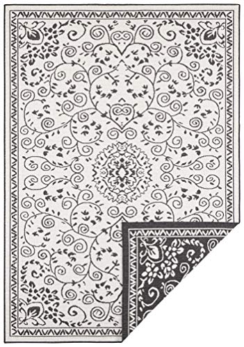 NORTHRUGS In- und Outdoor Teppich Leyte 160x230cm - Wendeteppich Wetterfest Orientalisches Vintage Design Läufer für Balkon Terrasse Garten Wintergarten Wohnzimmerteppich Wasserfest in Schwarz Creme von NORTHRUGS