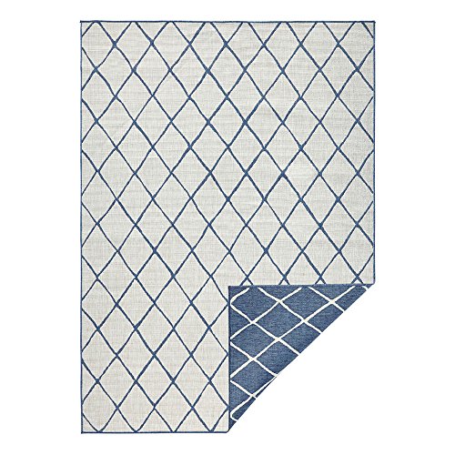 NORTHRUGS In- und Outdoor Teppich Malaga 80x350cm - Wendeteppich Wetterfest Modernes Geometrisches Muster Läufer für Balkon Terrasse Garten Wintergarten Wohnzimmerteppich Wasserfest in Blau Creme von NORTHRUGS