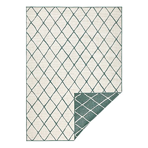 NORTHRUGS In- und Outdoor Teppich Malaga 80x150cm - Wendeteppich Wetterfest Modernes Geometrisches Muster Läufer für Balkon Terrasse Garten Wintergarten Wohnzimmerteppich Wasserfest in Grün Creme von NORTHRUGS