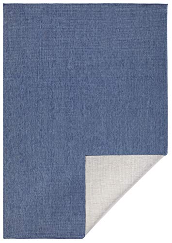 NORTHRUGS In- und Outdoor Teppich Miami 80x150cm - Wendeteppich Wetterfest Modernes Unifarben Design Läufer für Balkon Terrasse Garten Wintergarten Wohnzimmerteppich Wasserfest in Blau Creme von NORTHRUGS