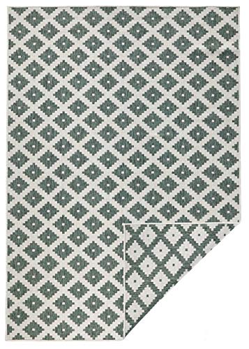 NORTHRUGS Outdoor Teppich Nizza-Wendeteppich Wetterfest Modernes Geometrisches Muster Läufer für Balkon Terrasse Garten Wintergarten Wohnzimmerteppich Wasserfest in Grün Creme, Polypropylen, 120x170cm von NORTHRUGS