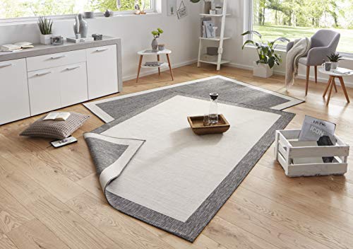 NORTHRUGS In- und Outdoor Teppich Panama 160x230cm - Wendeteppich Wetterfest Modernes Uni Design mit Bordüre Läufer für Balkon Terrasse Garten Wintergarten Wohnzimmerteppich Wasserfest in Grau Creme von NORTHRUGS