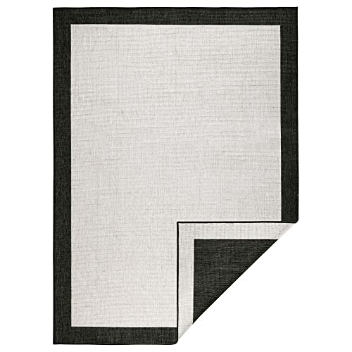 NORTHRUGS In- und Outdoor Teppich Panama 120x170cm - Wendeteppich Wetterfest Modernes Uni Design mit Bordüre Läufer für Balkon Terrasse Garten Wintergarten Wohnzimmerteppich Wasserfest, Schwarz Creme von NORTHRUGS