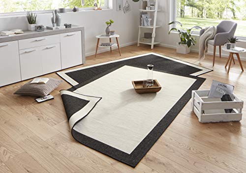 NORTHRUGS In- und Outdoor Teppich Panama 160x230cm - Wendeteppich Wetterfest Modernes Uni Design mit Bordüre Läufer für Balkon Terrasse Garten Wintergarten Wohnzimmerteppich Wasserfest, Schwarz Creme von NORTHRUGS