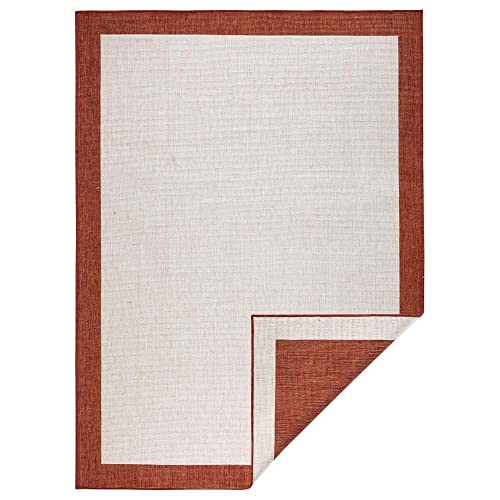 NORTHRUGS In- und Outdoor Teppich Panama 80x250cm - Wendeteppich Wetterfest Modernes Uni Design mit Bordüre Läufer für Balkon Terrasse Garten Wintergarten Wohnzimmerteppich Wasserfest in Terra Creme von NORTHRUGS