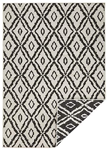 NORTHRUGS In- und Outdoor Teppich Rio 160x230cm - Wendeteppich Wetterfest Modernes Geometrisches Muster für Balkon Terrasse Garten Wintergarten Küche Wohnzimmerteppich Wasserfest in Schwarz Creme von NORTHRUGS