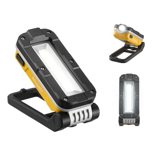 BougeRV COB-LED Werkstattlampe & Taschenlampe, Arbeitsleuchte mit 1100 Lumen, 5200 mAh, 180° Verstellbar mit Magnetfuß/Klipshaken, 1/4" Gewinde, Flutlicht & Spotlicht, für Camping, Werkstatt, Notfall von BougeRV