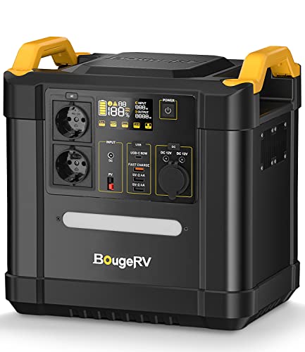 BougeRV Fort1500 1456Wh Tragbare Powerstation mit 2200W Ausgang, LiFePO4 Stromgenerator mit 3500 Zyklen, Solar Generator mit 400W PV-Anschluss, mit LED-Licht für Stromausfälle, Camping, Wohnmobil von BougeRV