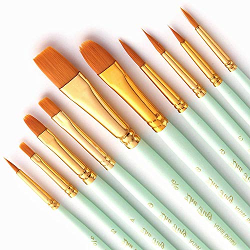 Bougimal 10 Stück Pinsel Set, Premium Nylon Acrylfarben Pinsel, Hölzernen Griff Pinsel Künstler Satz für Aquarell Ölgemälde, Perfektes Malerei Ölfarben Brush Set für Anfänge Kinder Künstler, Grün von Bougimal