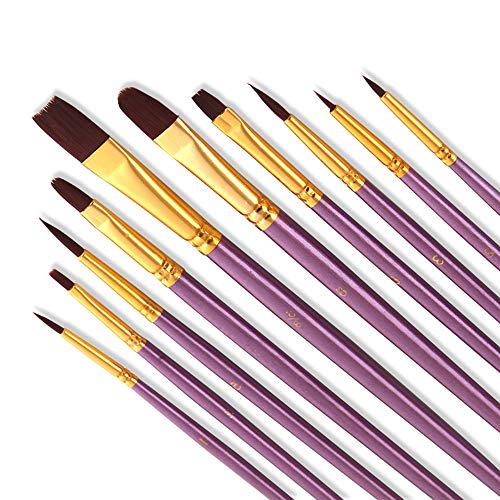 Bougimal 10 Stück Pinsel Set, Premium Nylon Acrylfarben Pinsel, Hölzernen Griff Pinsel Künstler Satz für Aquarell Ölgemälde, Perfektes Malerei Ölfarben Brush Set für Anfänger, Kinder, Künstler von Bougimal