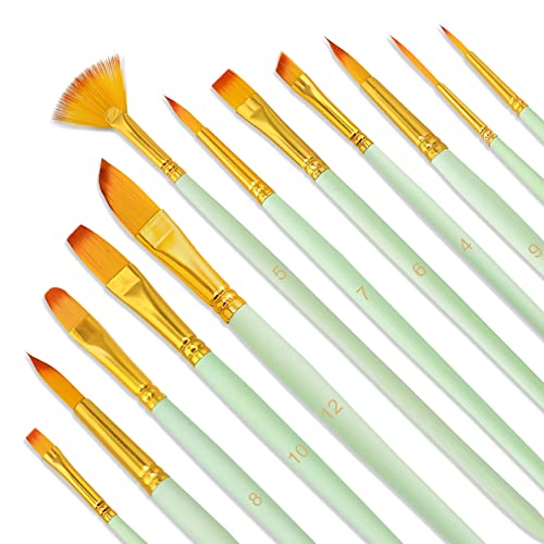 Bougimal 12 Stück Pinselset Acrylfarben Ölfarben Pinsel, Hölzernen Griff Künstler Pinsel Satz für Aquarell Ölgemälde, perfektes Malerei Ölfarben Malpinsel Set für Anfänger, Kinder, Künstler von Bougimal