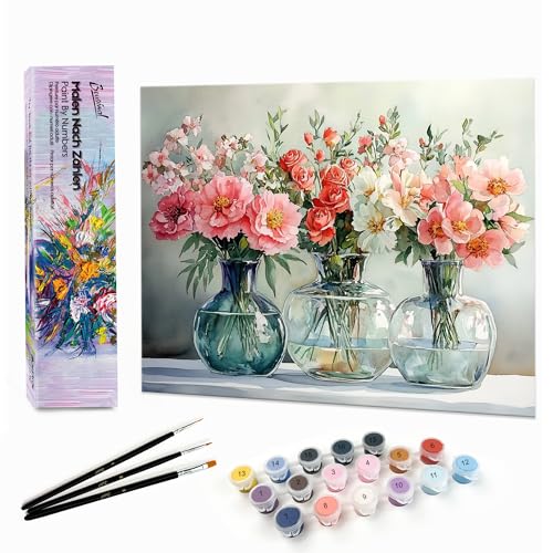 Bougimal Malen Nach Zahlen Erwachsene Landschaft Ohne Rahmen inklusive Pinsel und Acrylfarben - 28 x 35 cm, Blumen 6 von Bougimal