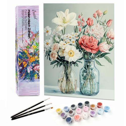 Bougimal Malen Nach Zahlen Erwachsene Landschaft Ohne Rahmen inklusive Pinsel und Acrylfarben - 28 x 35 cm, Blumen 8 von Bougimal