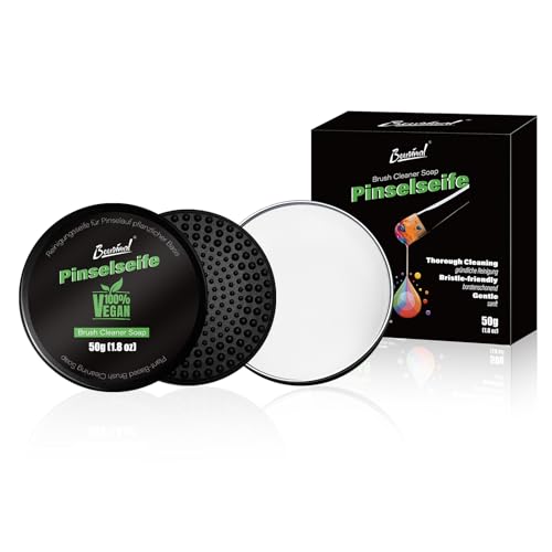 Bougimal Pinselreiniger Acrylfarbe (50g), Professionelle Pinselseife Acrylpinsel, mit Sanftes Pinselreinigungskissen, Geruchlos (weiß), Universal für alle Acrylfarben und Aquarellfarbe von Bougimal