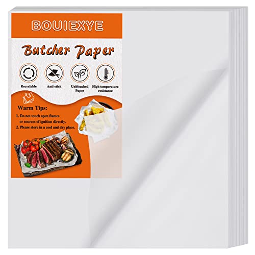 BOUIEXYE 120 Stück Weißes Metzgerpapier Kein Wachs Metzgerpapier Vorgeschnittenes Metzgerpapier 12x12 Zoll Quadratisches Fleischblatt Einweg Metzgerpapier Blätter zum Verpacken von Fleisch Sublimation von Bouiexye