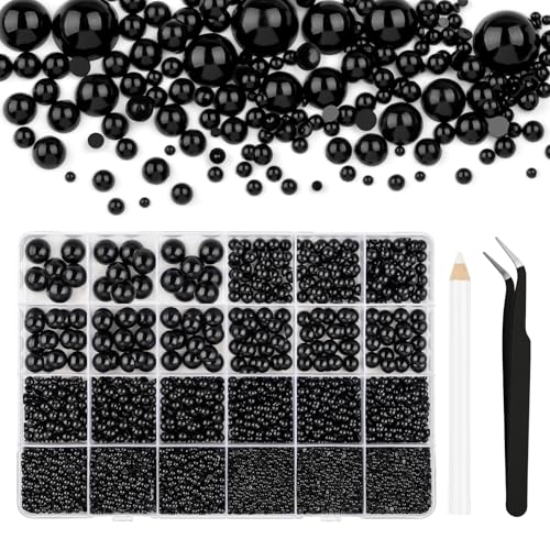 Bouiexye 13000 Stück Schwarz Perlen mit Flacher Rückseite 2/3/4/5/6/8/10mm Halbrunde Perlen für Heimwerker Bastelarbeiten Nagelkunst Schuhe Handyhüllen Usw von Bouiexye