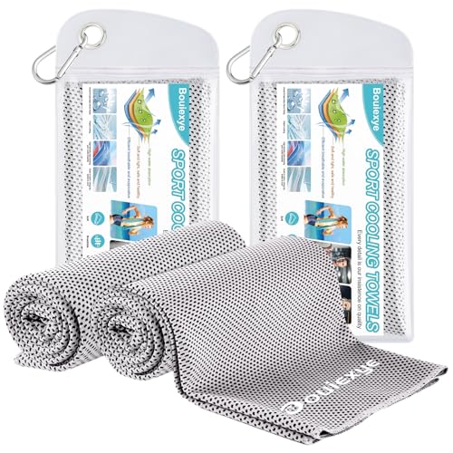 Bouiexye 2 Stück Kühlendes Handtuch 100 x 30 cm Kühltuch Grau Kühlhandtuch Mikrofaser Handtuch Sofortige Cooling Towel für Sport Fitness Yoga Reise Laufen von Bouiexye