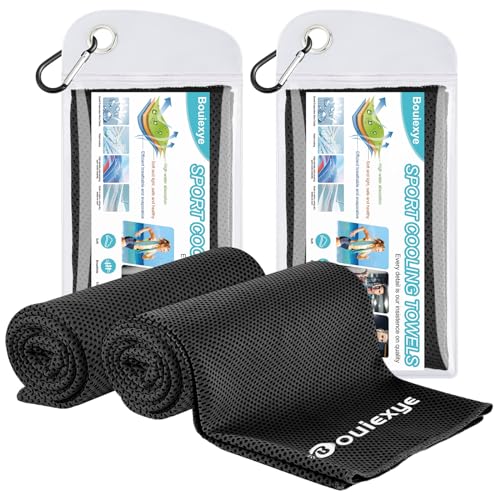 Bouiexye 2 Stück Kühlendes Handtuch 100 x 30 cm Kühltuch Schwarz Kühlhandtuch Mikrofaser Handtuch Sofortige Cooling Towel für Sport Fitness Yoga Reise Laufen von Bouiexye