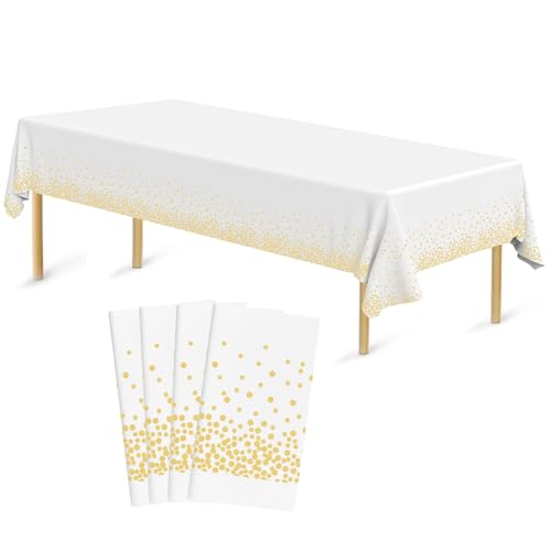 Bouiexye 4 Stück Einweg Tischdecken 137 x 274 cm Tischdecke aus Kunststoff Gold und Weiß Rechteckige Tischabdeckung Gartentischdecke für Gastronomie Party Hochzeiten Grillen Picknick Bouiexye 4 Stück Einweg Tischdecken 137 x 274 cm Tischdecke aus Kunststoff Gold und Weiß Rechteckige Tischabdeckung Gartentischdecke für Gastronomie Party Hochzeiten Grillen Picknick von Bouiexye