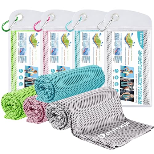 Bouiexye 4 Stück Kühlendes Handtuch 100 x 30 cm Kühltuch Rosa Grau Grün Seeblau Kühlhandtuch Mikrofaser Handtuch Sofortige Cooling Towel für Sport Fitness Yoga Reise Laufen von Bouiexye