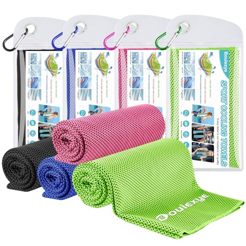 Bouiexye 4 Stück Kühlendes Handtuch 100 x 30 cm Kühltuch Seeblau Grün Rosenrot Schwarz Kühlhandtuch Mikrofaser Handtuch Sofortige Cooling Towel für Sport Fitness Yoga Reise Laufen von Bouiexye