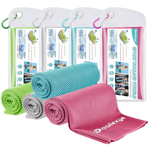 Bouiexye 4 Stück Kühlendes Handtuch 100 x 30 cm Kühltuch Seeblau Rosenrot Grau Grün Kühlhandtuch Mikrofaser Handtuch Sofortige Cooling Towel für Sport Fitness Yoga Reise Laufen von Bouiexye