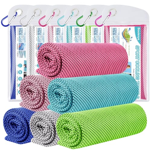 Bouiexye 6 Stück Kühlendes Handtuch 100 x 30 cm Kühltuch Seeblau Königsblau Grau Rosenrot Rosa Grün Kühlhandtuch Mikrofaser Handtuch Sofortige Cooling Towel für Sport Fitness Yoga Reise Laufen von Bouiexye