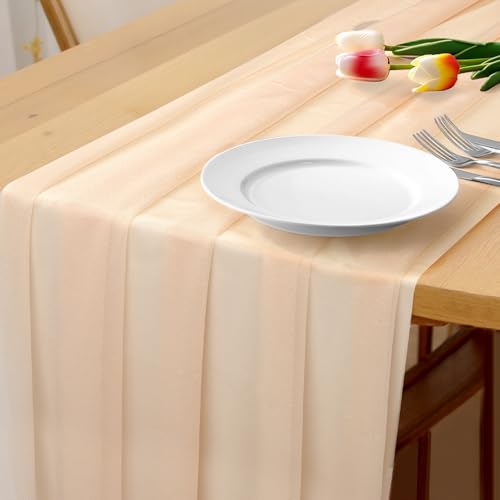 Bouiexye Chiffon Tischläufer 75x300 cm Natural Dünner Tischdeko für Hochzeitstisch Geburtstagsdeko Boho Rustikale Brautparty Elegante Tafeldecor (Beige) von Bouiexye