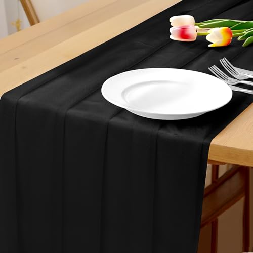 Bouiexye Chiffon Tischläufer 75x300 cm Natural Dünner Tischdeko für Hochzeitstisch Geburtstagsdeko Boho Rustikale Brautparty Elegante Tafeldecor (Schwarz) von Bouiexye