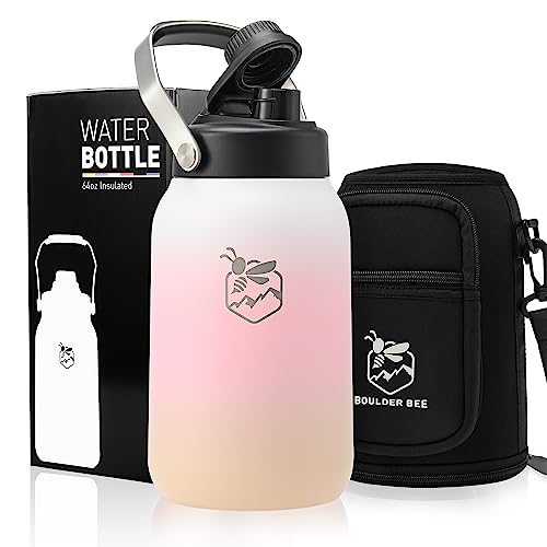 Boulder Bee Isolierte Wasserflasche | 1,8 Liter Wasserkrug mit Griff | 1,8 l Edelstahl-Thermoskanne mit Tragetasche | Doppelvakuum | für heiße und kalte Getränke | für Reisen, Wandern und Camping von Boulder Bee