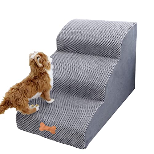 Bounabay® 3 Stufen Haustiertreppe, hundetreppe Bett für kleine Hunde, hunderampe Sofa boxspringbett, Treppe für Hunde und Katzen mit Plüschbezug, tragbar, abnehmbar, waschba 60(L) x 42(W) x 39(H) cmr von Bounabay