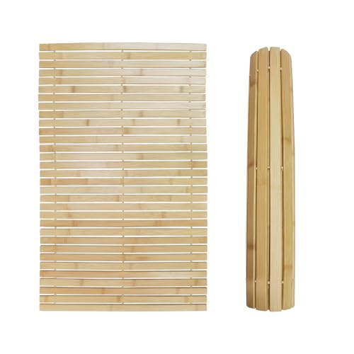 Bounabay Sauna Bodenrost Rollrost Fussmatte aus Abachiholz 80 x 50 cm,Sauna Türmatte Rollrost Fußmatte, Sauna bodenmatte/badvorleger Holz (80 x 50) von Bounabay