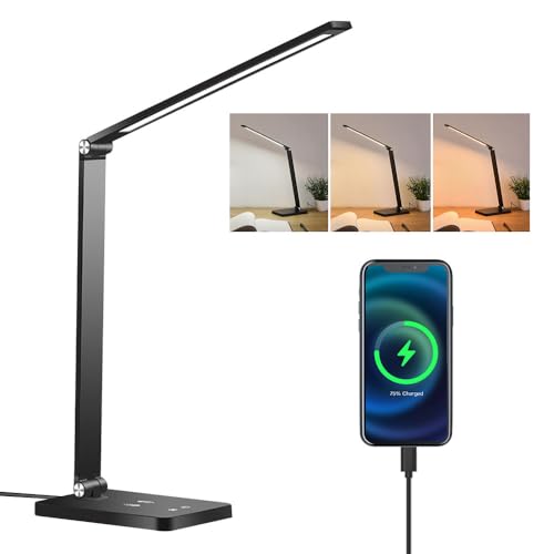 LED Schreibtischlampe mit USB-Ladeanschluss, dimmbare Touch-Steuerung, 3 Beleuchtungsmodi, Nachtlicht, Speicherfunktion, wiederaufladbarer Akku, 2500mAh, Schwanenhals fle von Bouncy