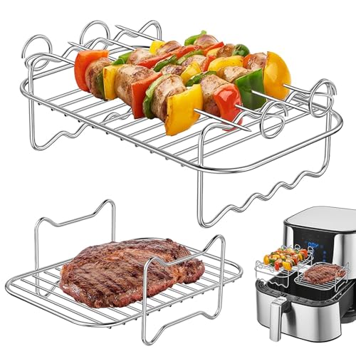 2er Set Dual Zone Heißluftfritteusen Zubehör, Gestell mit Spießen für Ninja Foodi AF300EU AF400EU, 304 Edelstahl Grillrost für Air Fryer, Passend für Ninja Foodi Flex Drawer AF400EU 10,4L von Bouncy