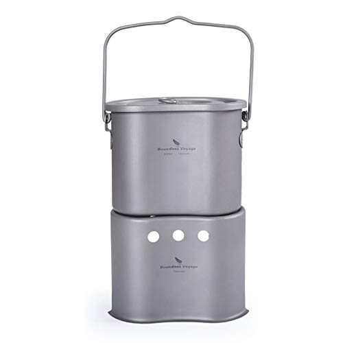 Boundless Voyage Outdoor Titan Faltbarer Mini-Holzofen mit Camping-Topf 2-in-1-Kantinenbecher Ultraleichter Kochbrenner Ti1513B von Boundless Voyage