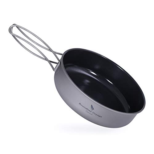 Boundless Voyage Titan Bratpfanne Teller Schale mit Klappgriff Camping Picknick Pfanne Grillplatte Geschirr Titan Antihaftpfanne Ti2067C (groß) von Boundless Voyage