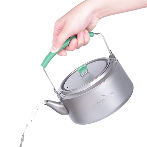 Boundless Voyage Ultraleicht Camping Wasserkessel, Tragbarer Teekessel Camping Gas Kessel Schnelle Heizung Teekanne aus Titan Outdoor Wasserkocher für Kochen im Freien Picknick 0.8L Ti3101D von Boundless Voyage