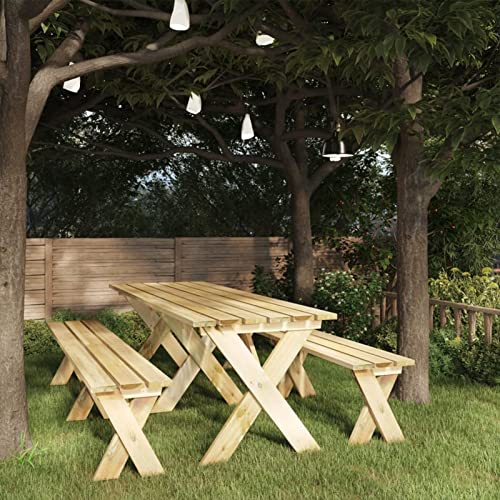 Bounv Holztisch Garten Gartentisch Gartengarnitur Holz Holzbank Garten Gartentisch Wetterfest Holz 220x73x70 cm Kiefernholz Imprägniert von Bounv