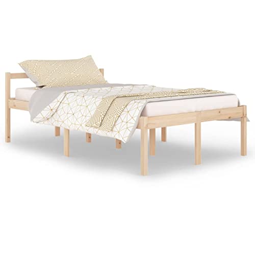 Bounv Massivholzbett Einzelbett Doppelbett Bettgestell Bettrahmen Lattenrost Bett Seniorenbett Jugendbett Kinderbett mit Kopfteil Kiefer 120x200 cm von Bounv