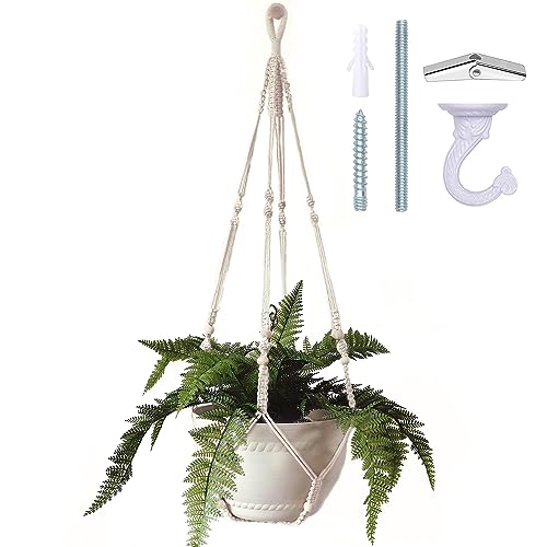 Bouqlife 43 Zoll Makramee Pflanzenhänger Groß für 30,5 cm Topf Extra Lang Keine Quaste Baumwollseil Hängende Pflanzenhalter mit Deckenhaken Bohemian Home Decor von Bouqlife