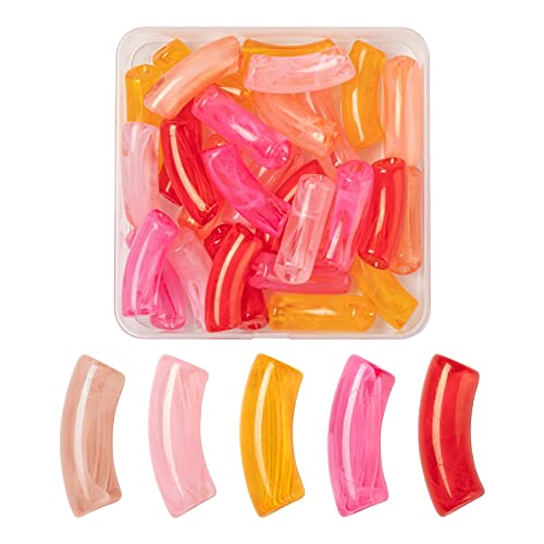 Boutigem 30 Stück Acryl-Perlen, Edelsteinimitat, gebogene Röhre, grobe Röhre, Perlen für DIY-Sommer-Bambus-Armreifen, 34,5 x 13 x 11 mm von Boutigem
